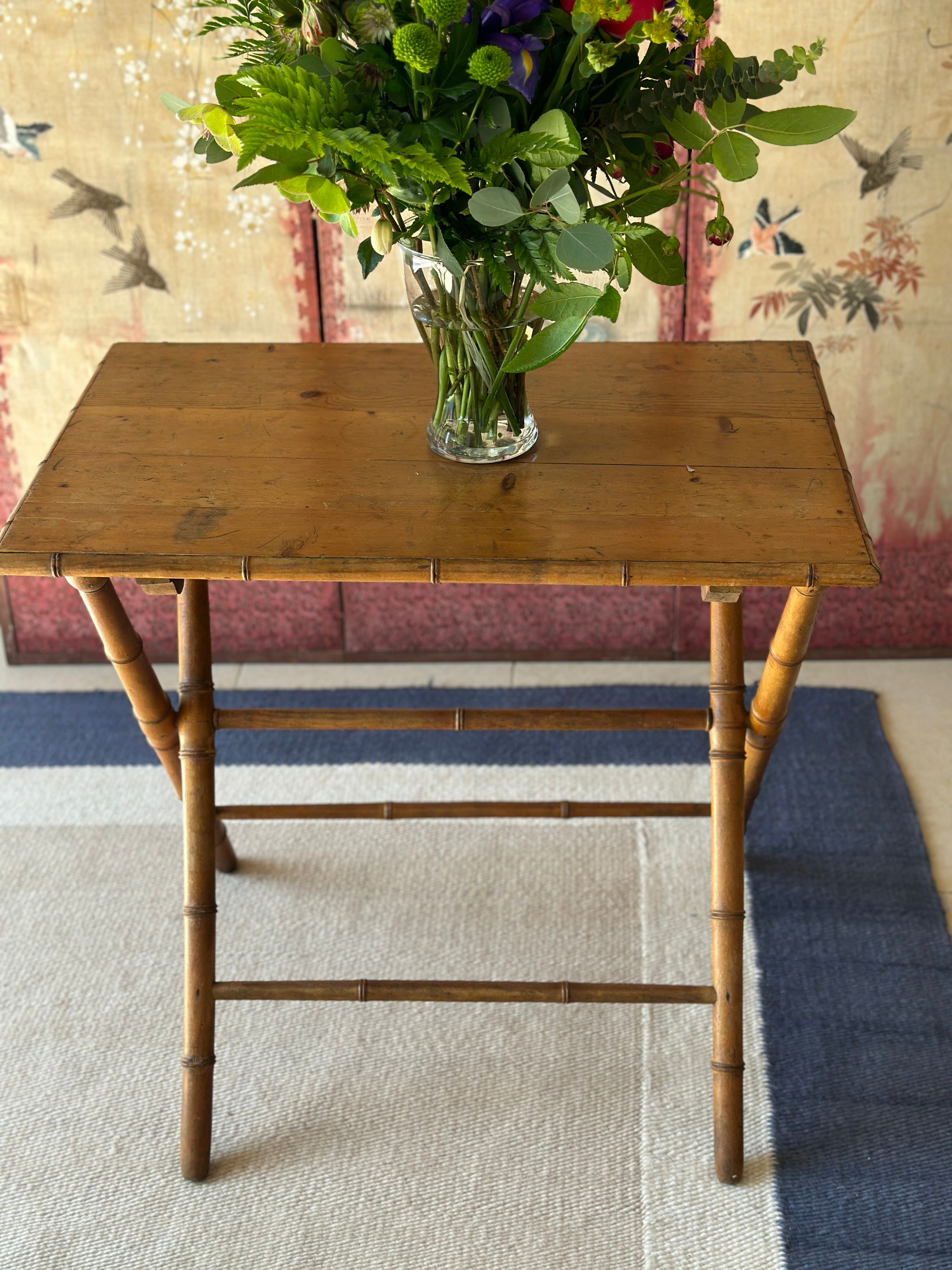 Lovely Folding Campaign Table with Simulated Bamboo Legs