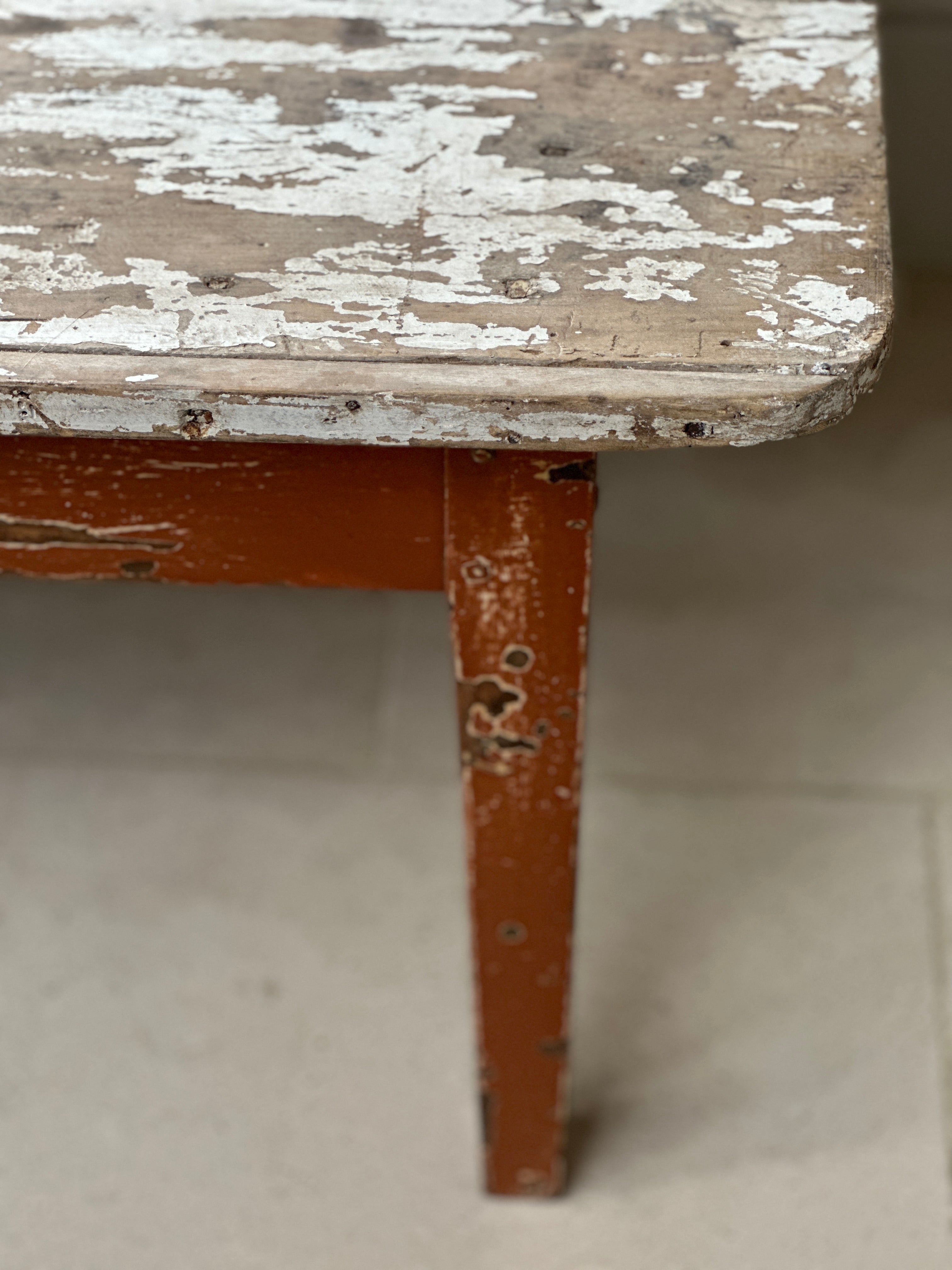 Large Rustic French Pine Coffee Table with Original Painted Base