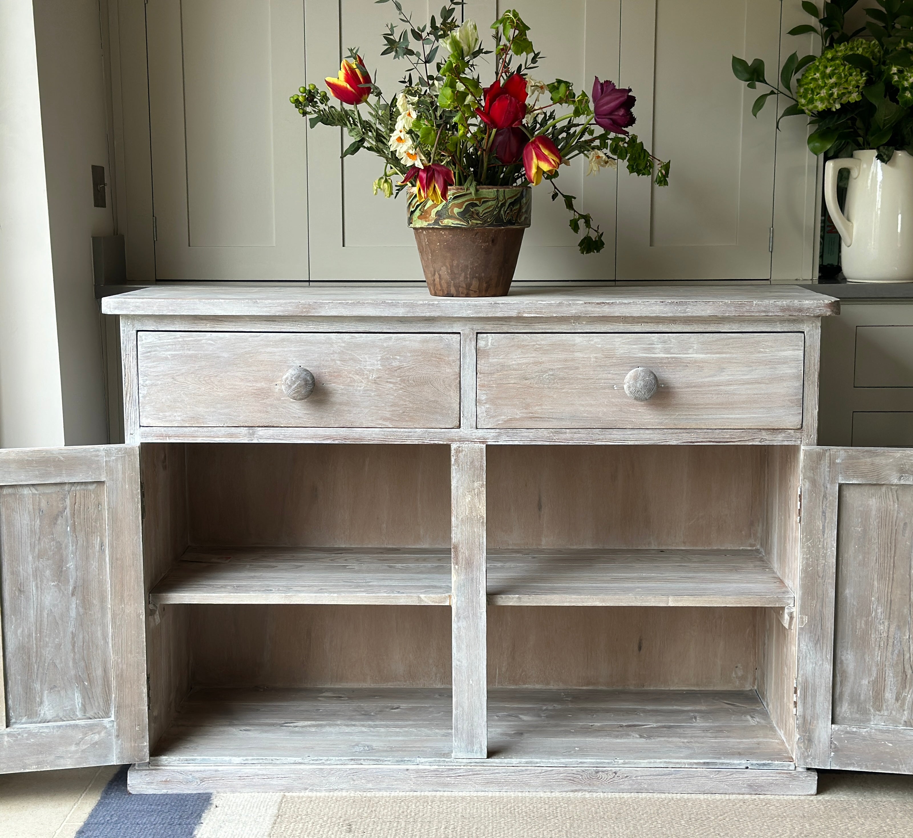 Large Lime Washed Pine Dresser Base