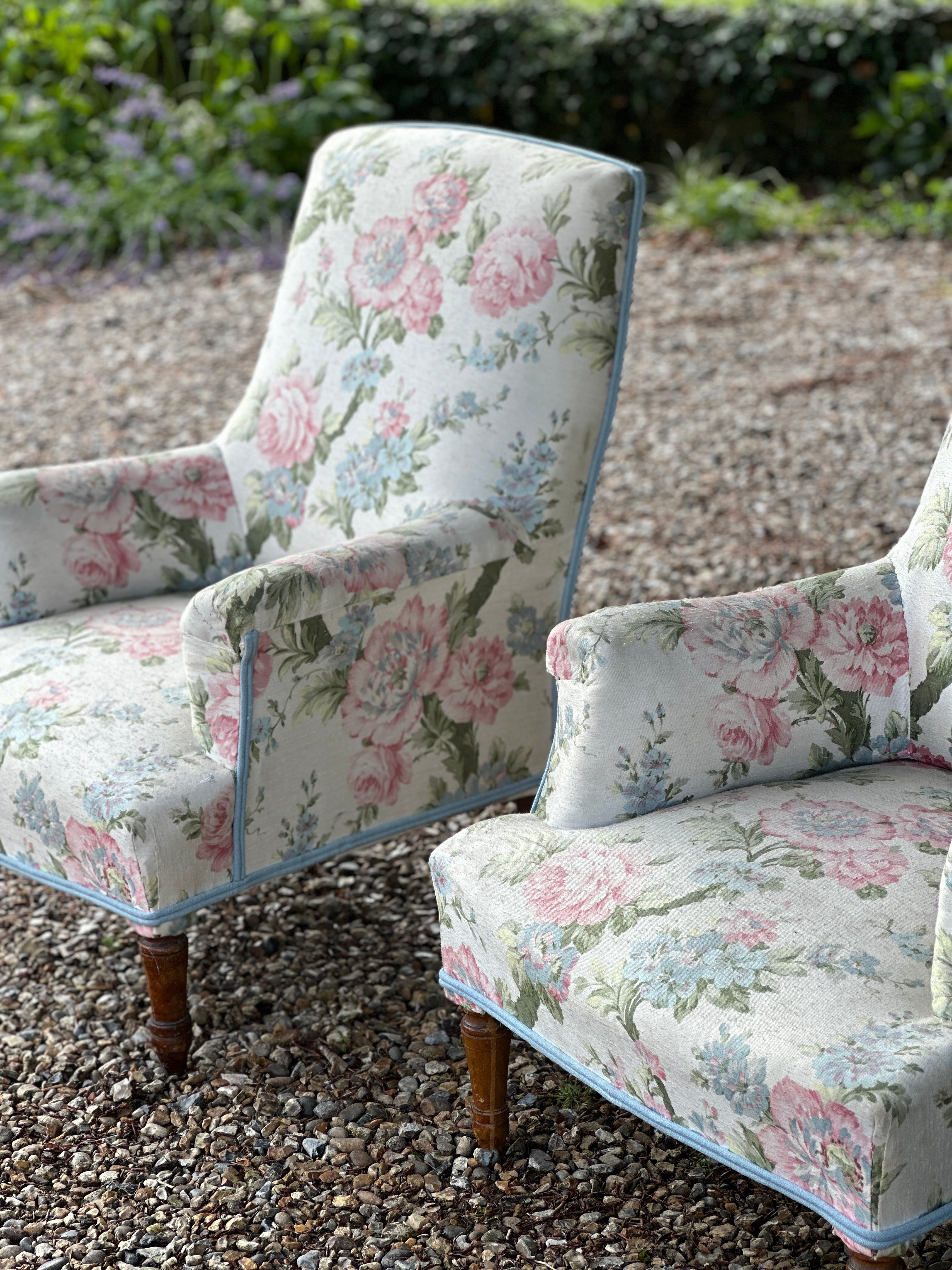 Smart Pair of French Armchairs in Vintage Chintz