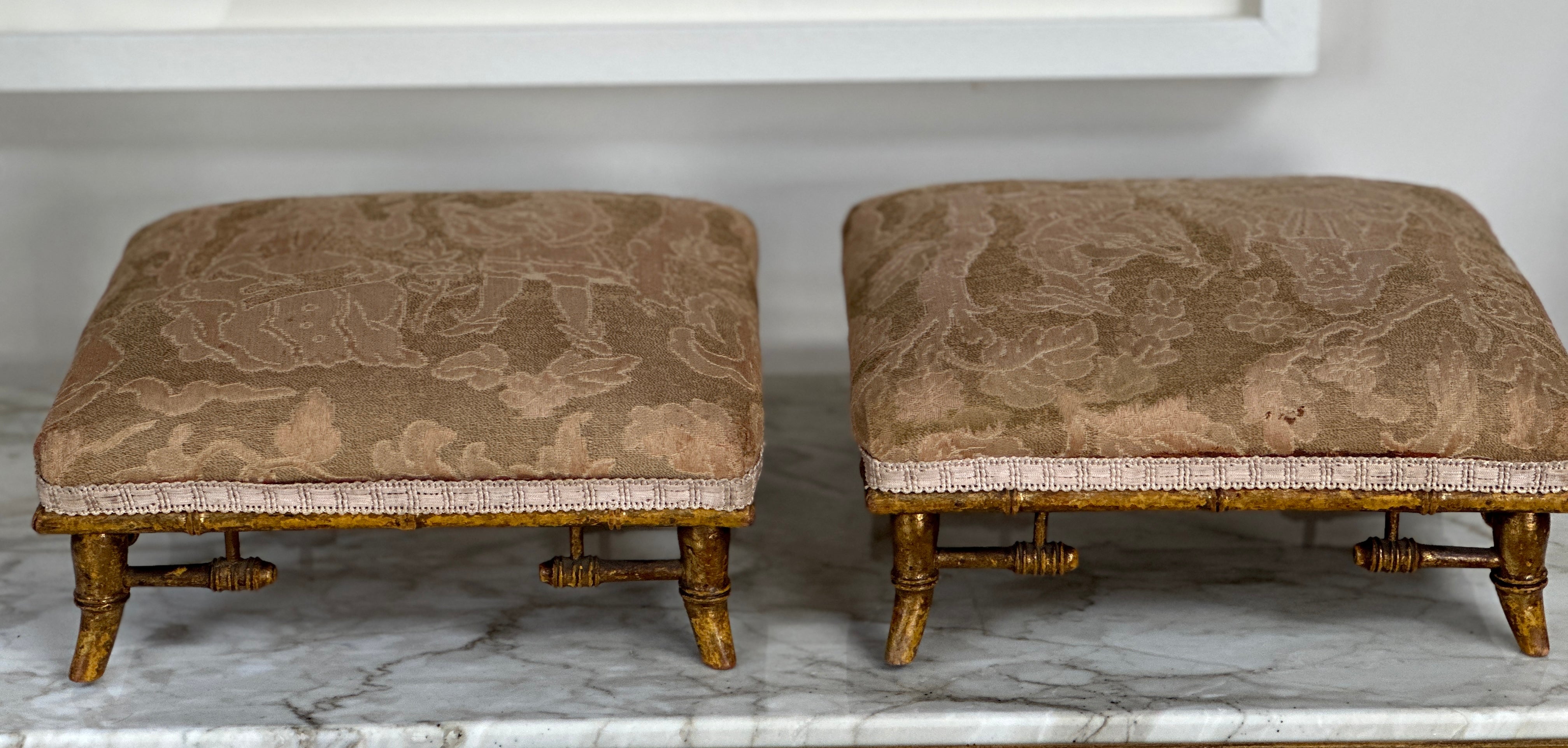 Pair of William IV Faux Bamboo Gilt Footstools