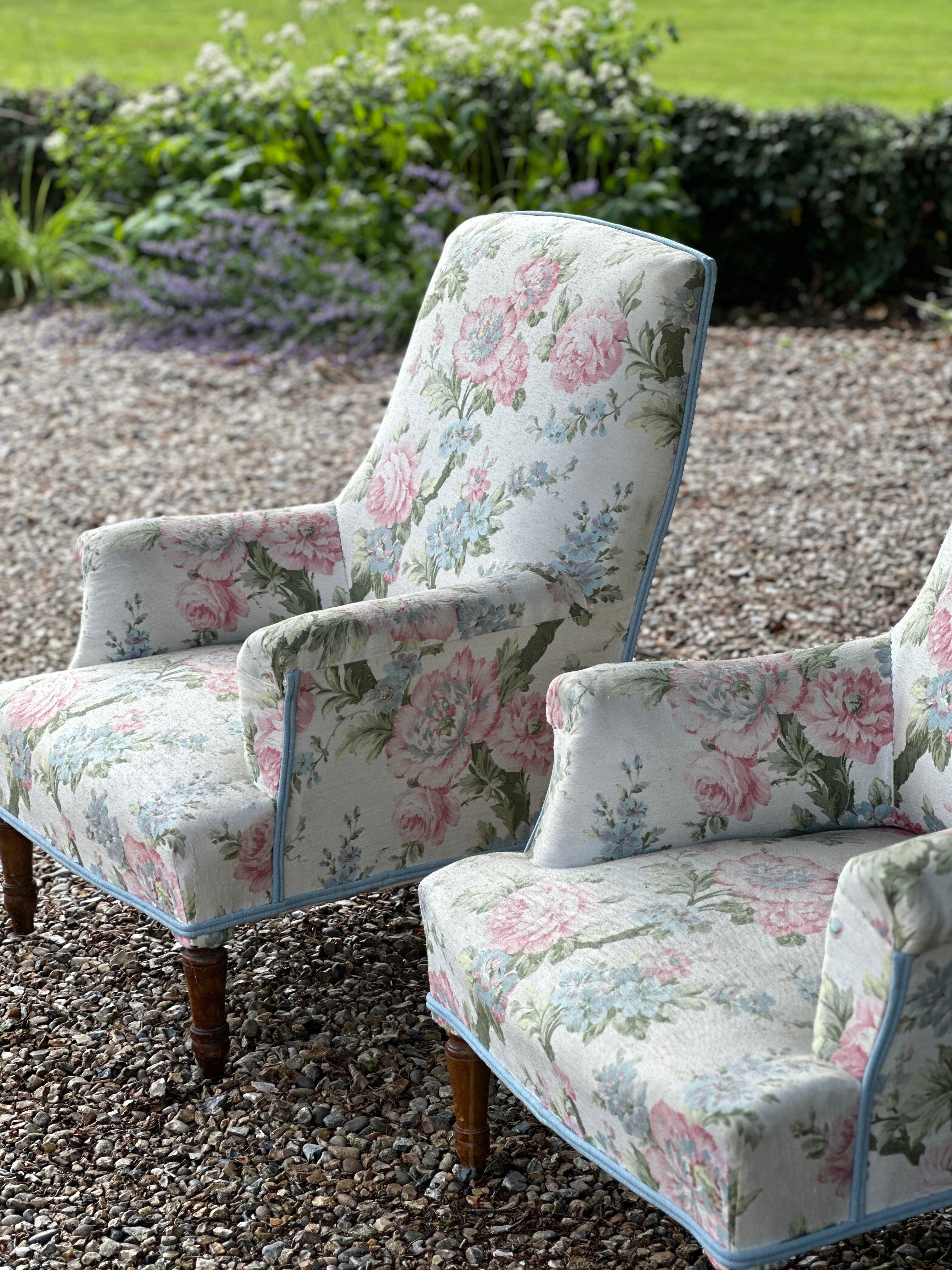 Smart Pair of French Armchairs in Vintage Chintz