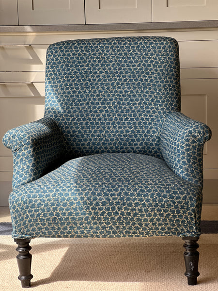 French Antique Armchair in Robert Kime Te fabric