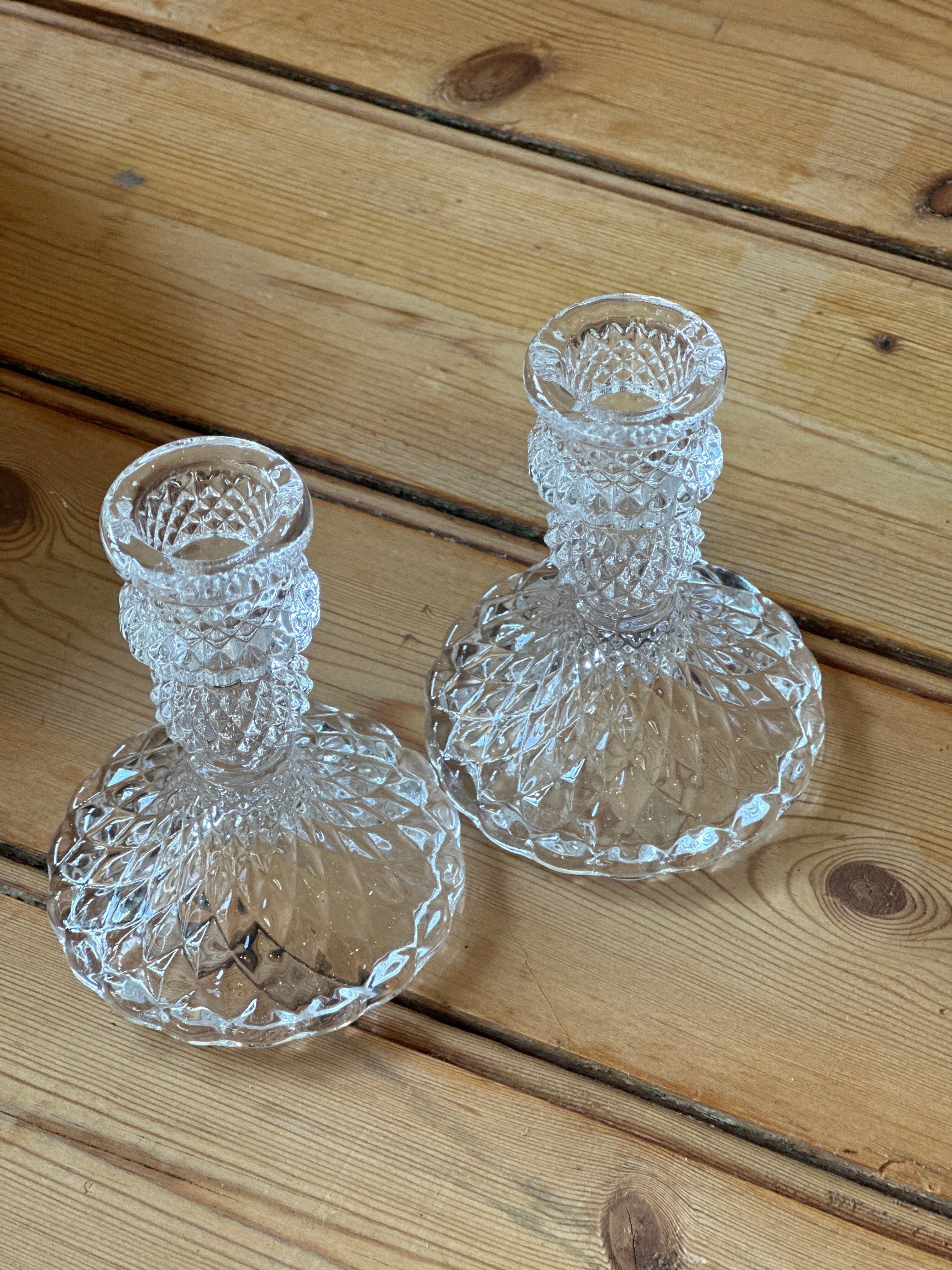 Charming Pair of Vintage Glass Candlesticks