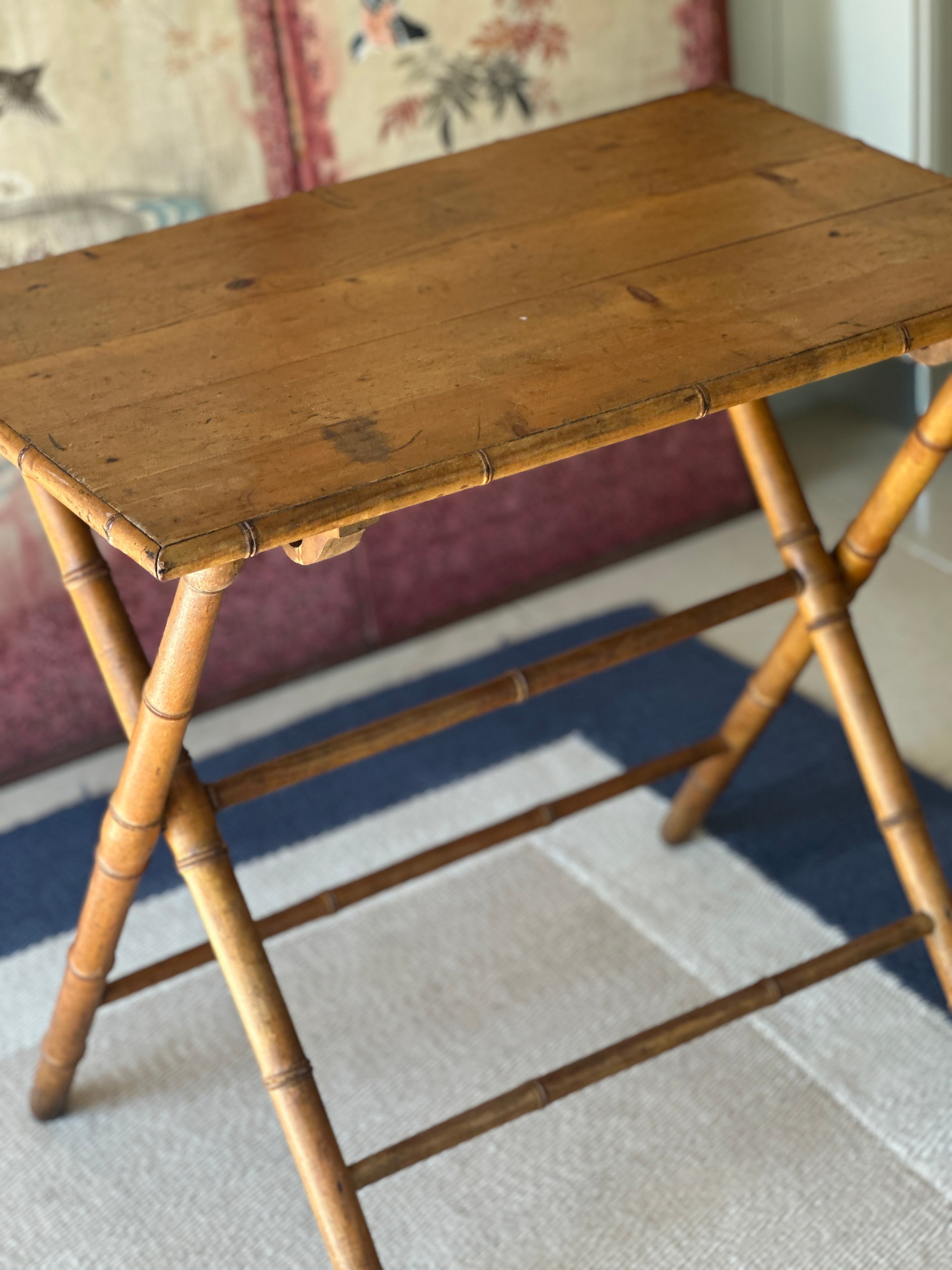 Lovely Folding Campaign Table with Simulated Bamboo Legs