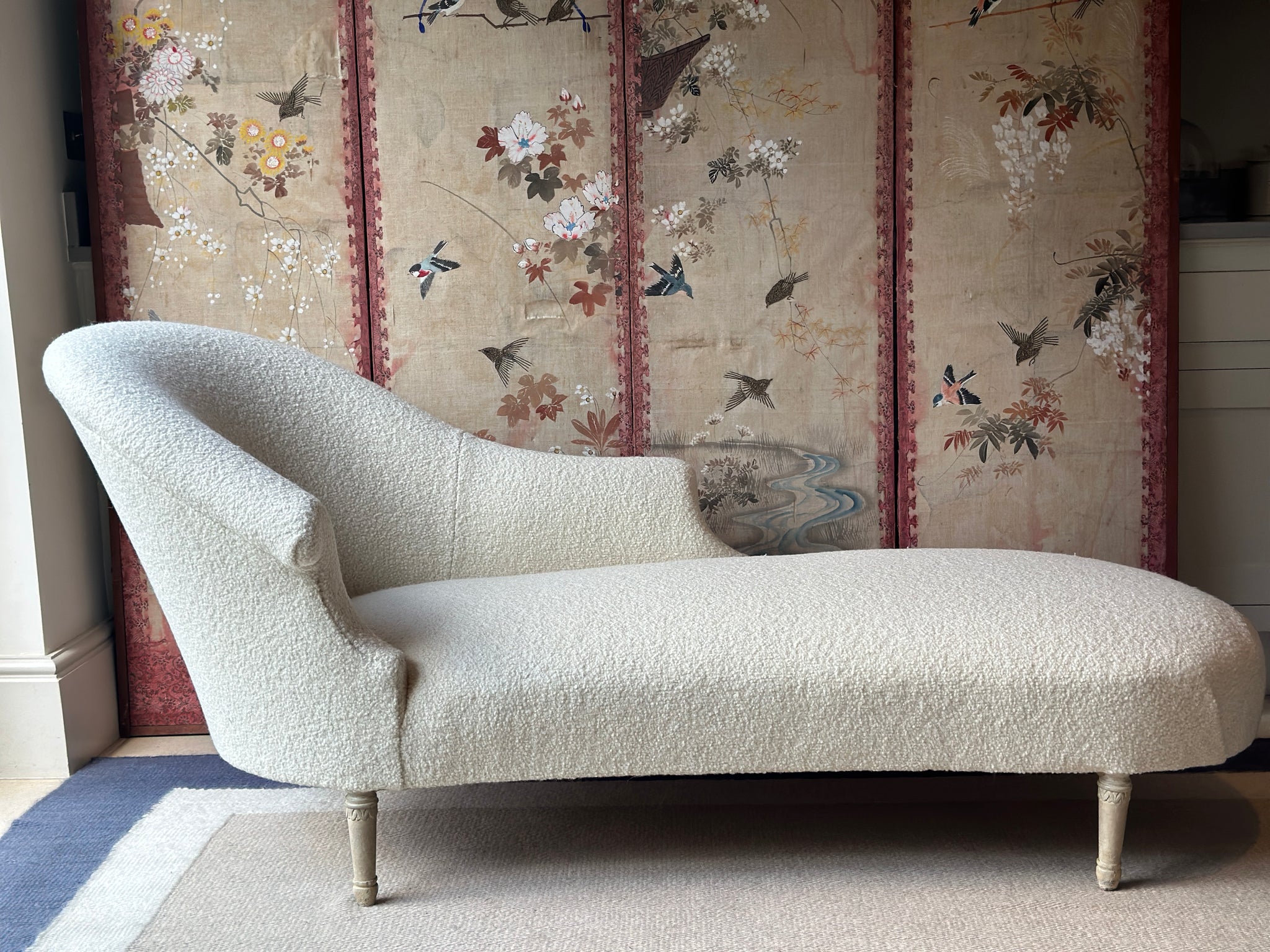 Late C19th Chaise Longue innRose Uniacke Wool Boucle