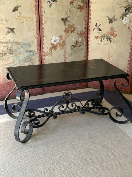 Early 20th C French Wrought Iron Coffee Table Circa 1920's with Chinoiserie Top