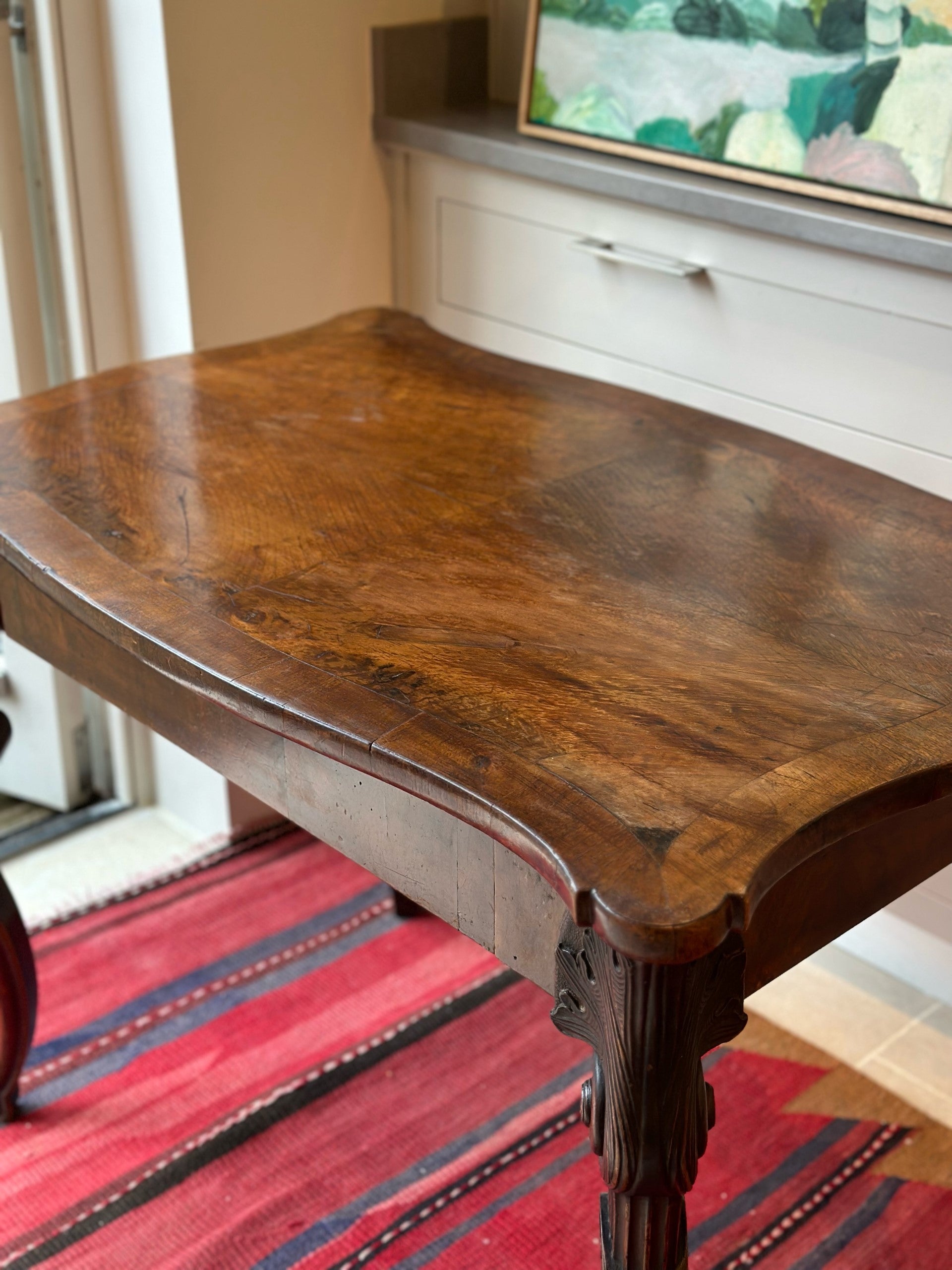 Charming 19th Century Italian Table with amazing carved cabriole legs and large single drawer.