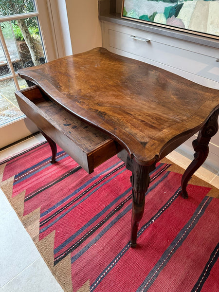 Charming 19th Century Italian Table with amazing carved cabriole legs and large single drawer.