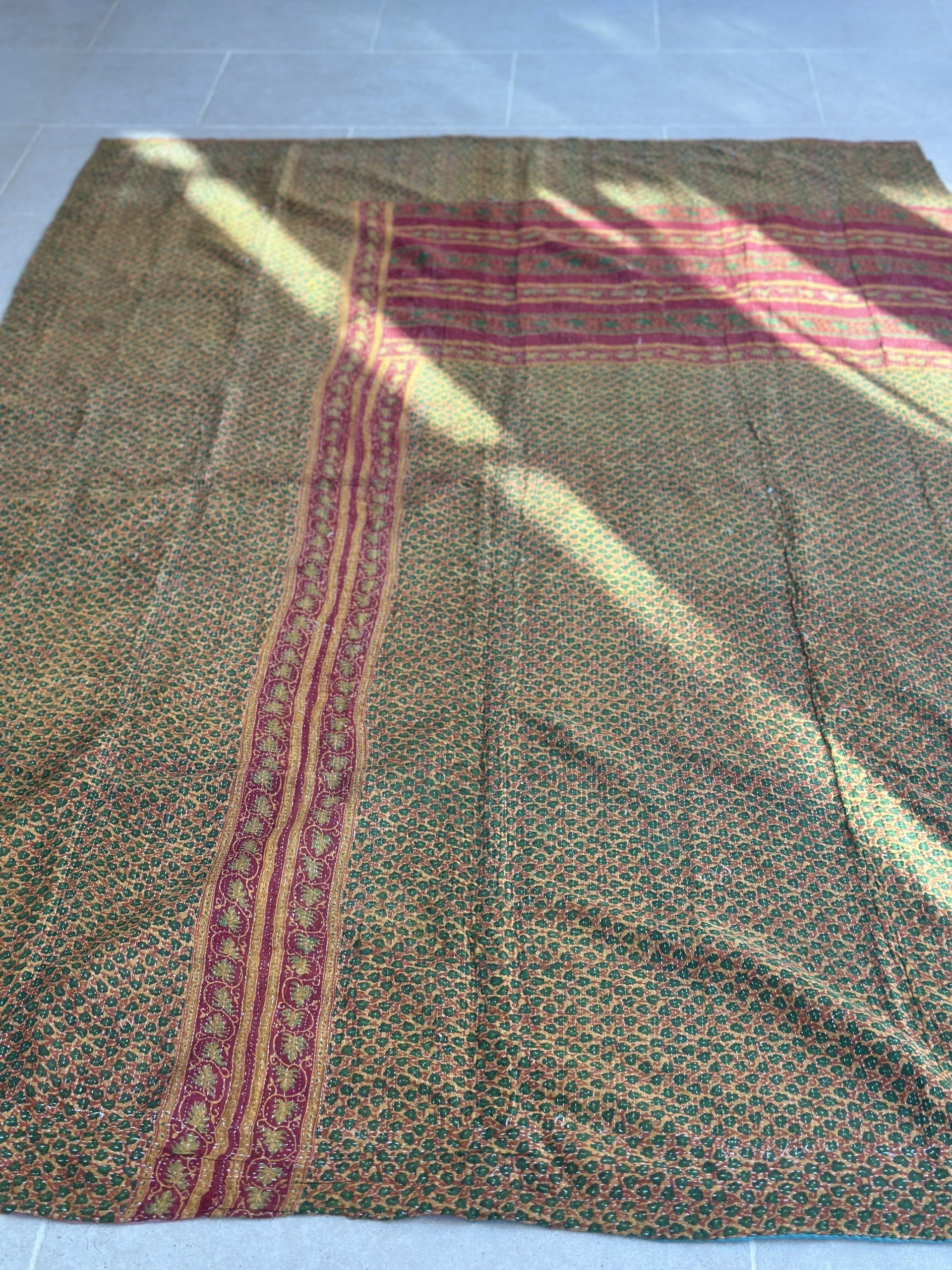 Vintage Kantha - Green, Orange and Red