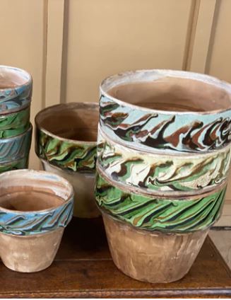 Large Marble Edged Terracotta Pots