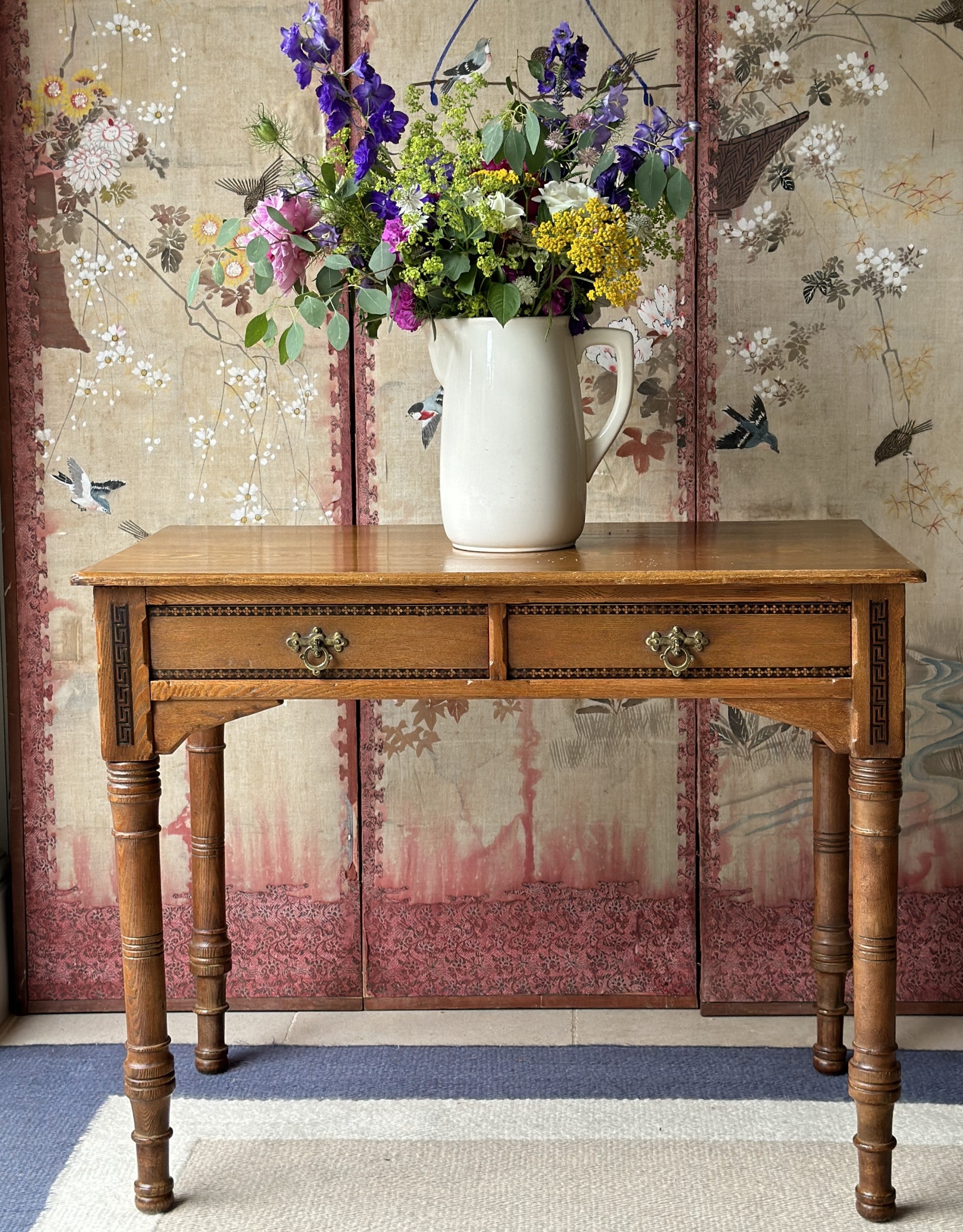 Solid Ash Side Table with Marquetry Detail