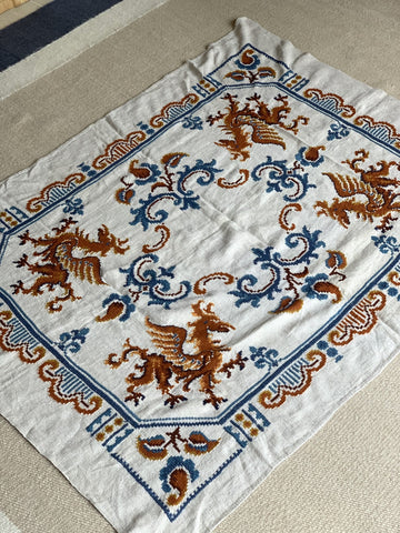 Vintage Welsh Throw with Dragon Motif (Blues, Browns)