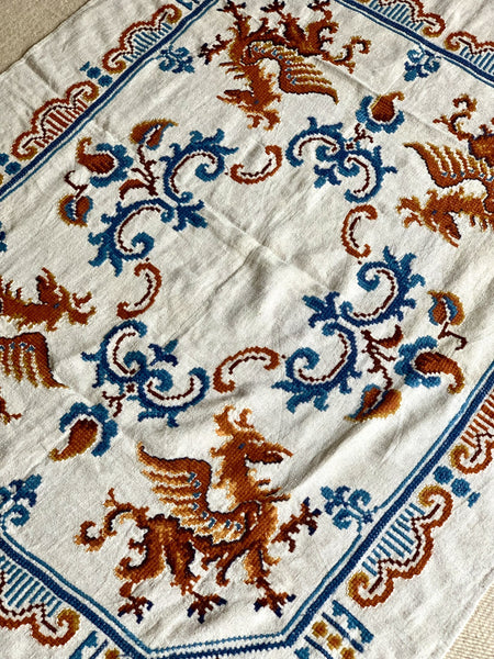 Vintage Welsh Throw with Dragon Motif (Blues, Browns)