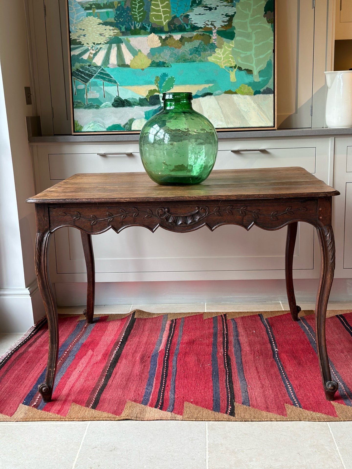 French oak centre table with carved oak surround and pretty cabriole legs