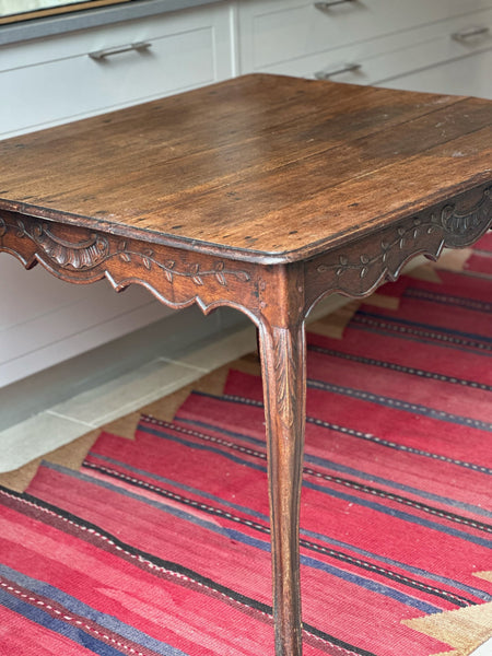 French oak centre table with carved oak surround and pretty cabriole legs