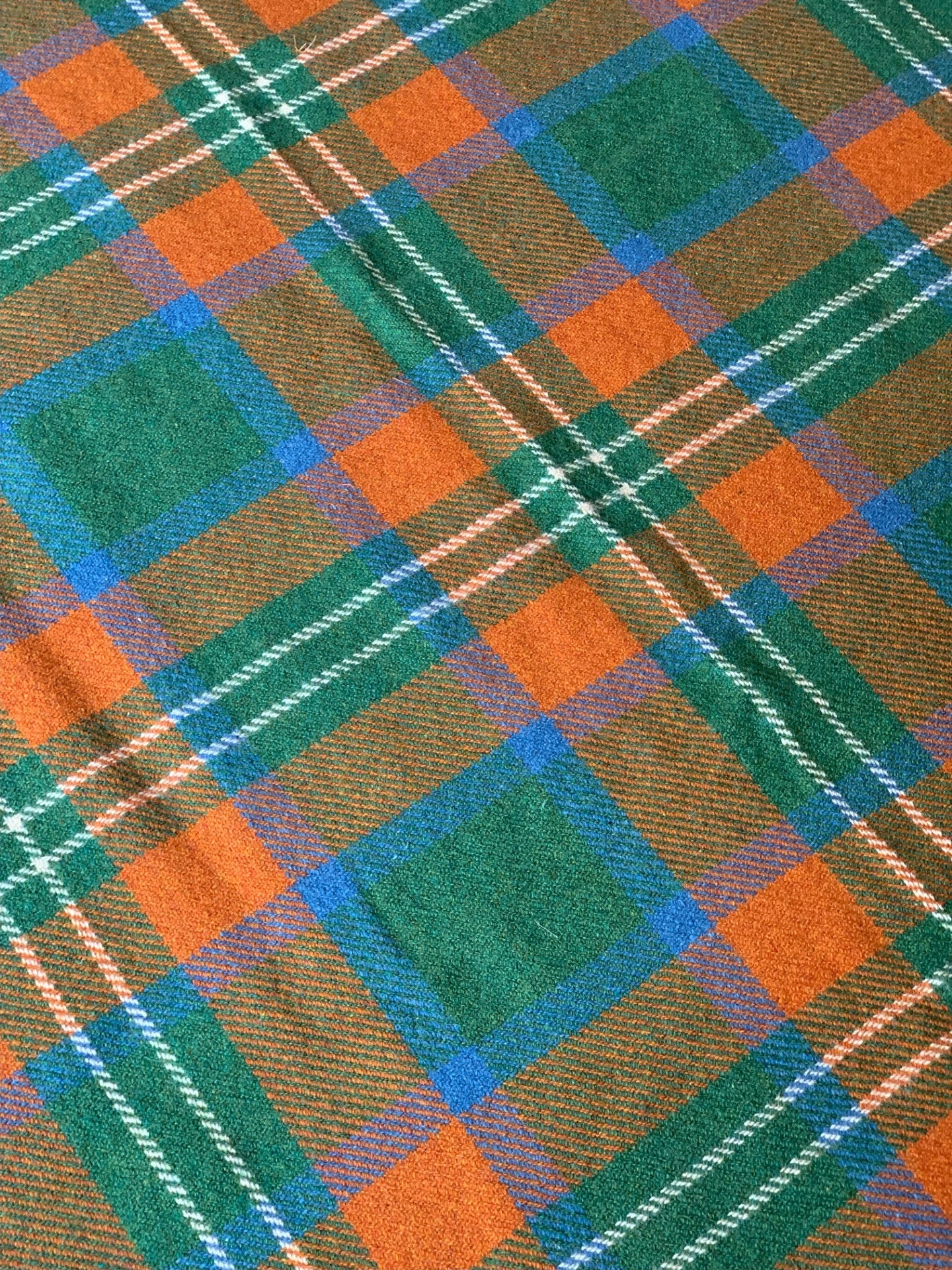 Vintage Plaid Blanket in Orange, Green and Blue