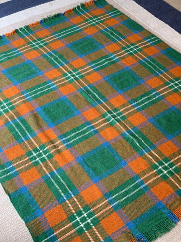 Vintage Plaid Blanket in Orange, Green and Blue