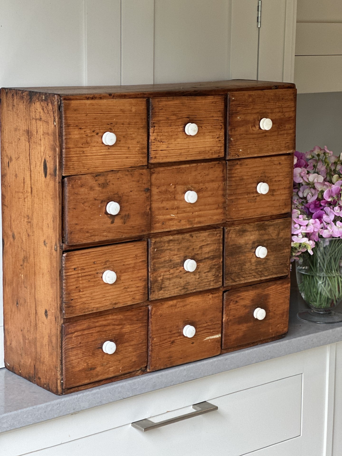 Antique Pine 12 Drawer Organiser