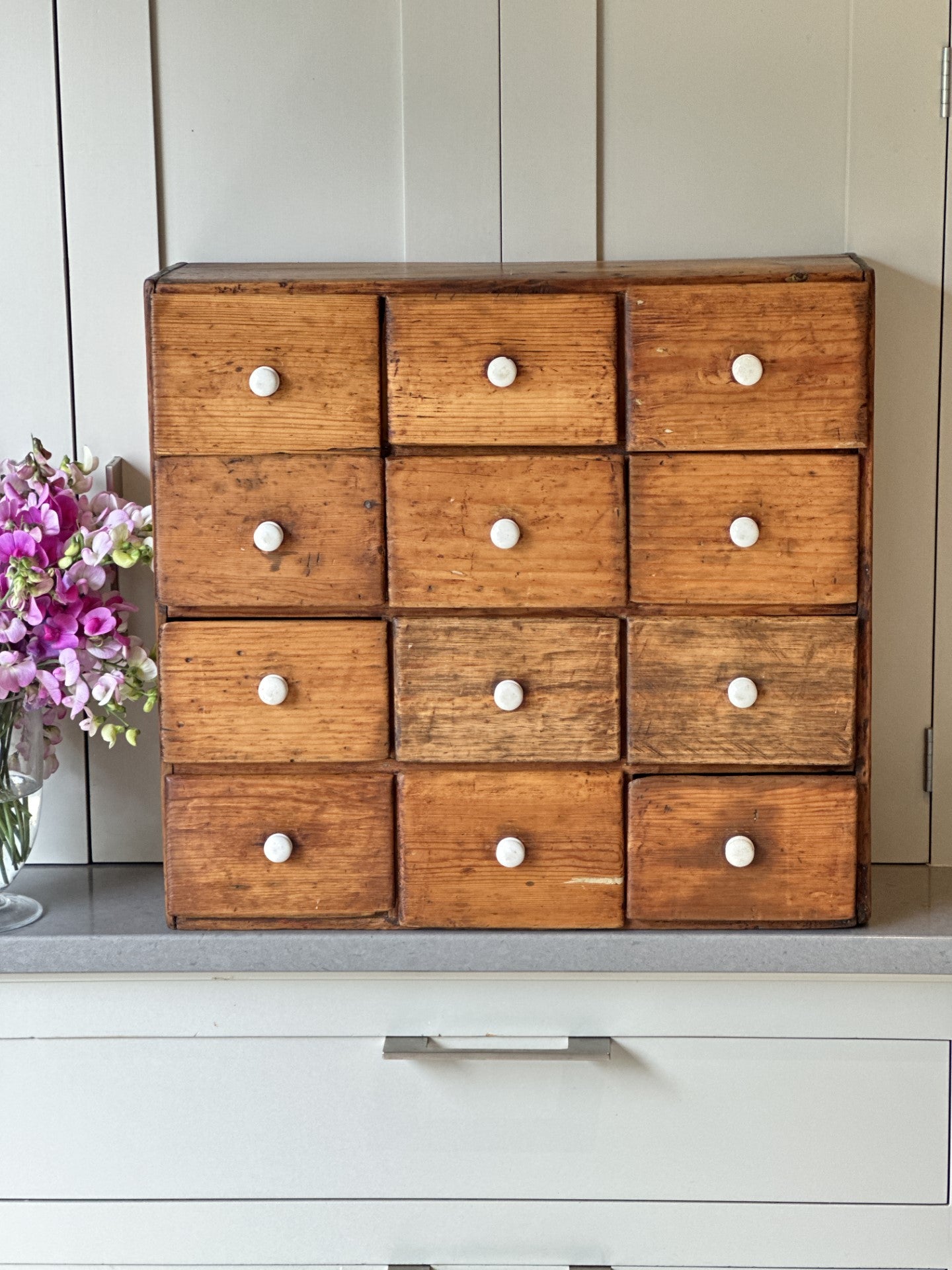 Antique Pine 12 Drawer Organiser