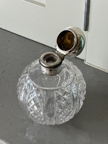 Cut Glass Decanter with Silver Top