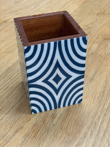 Marquetry Pen Holder - Blue and White Prism