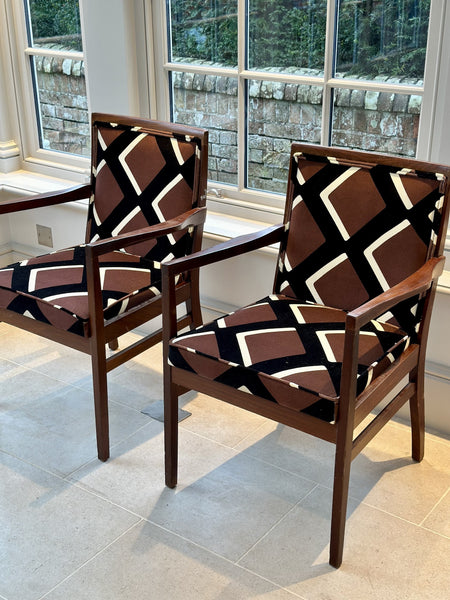 Pair of Mid-Century Chairs Upholstered in Pierre Frey x India Mahdavi Diamonds