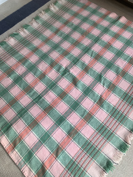 Large Pink, Green and Ivory Welsh Wool Blanket