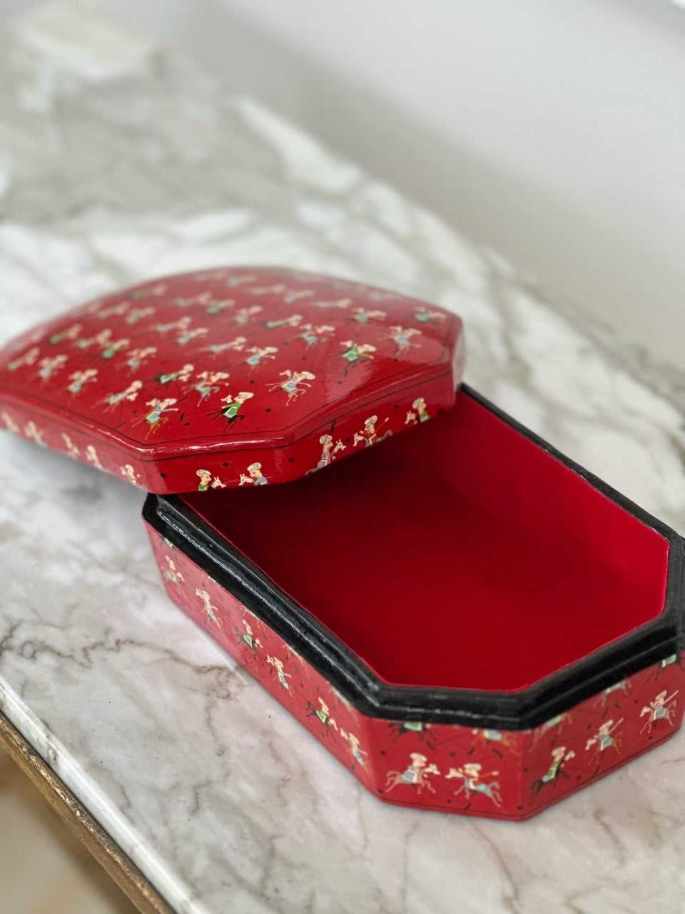 Indian Jewellery Box in Red with Mughal Polo Scene