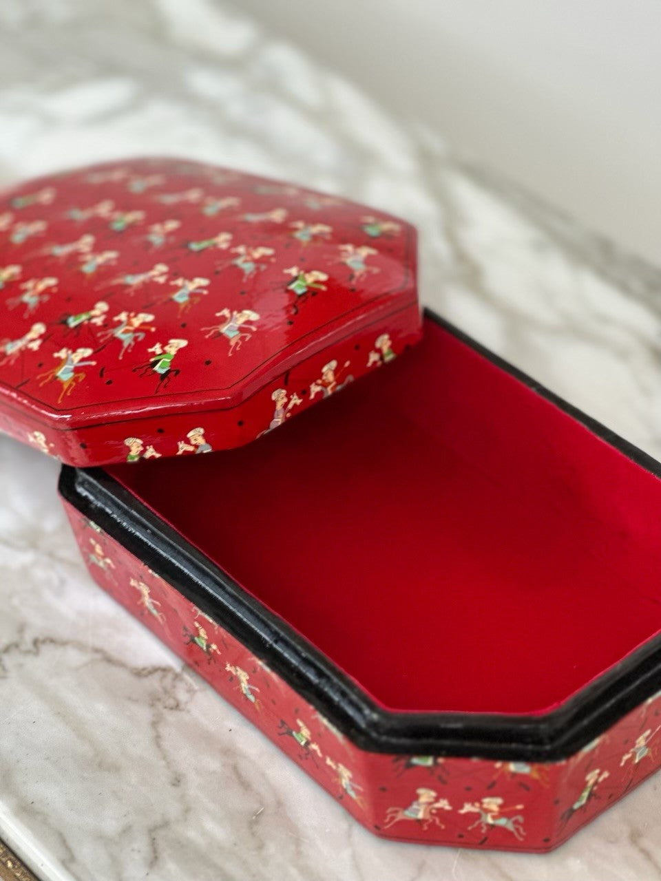 Indian Jewellery Box in Red with Mughal Polo Scene