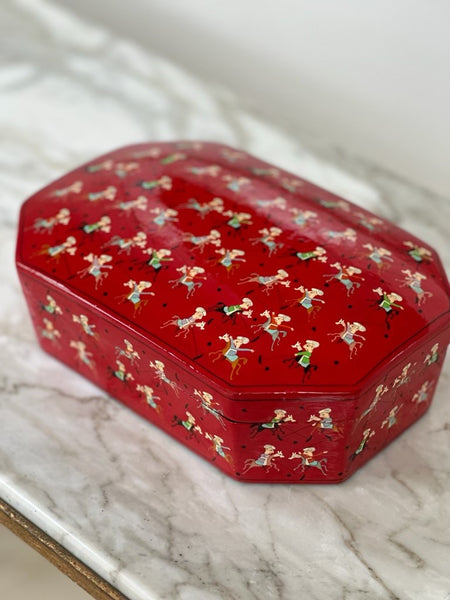 Indian Jewellery Box in Red with Mughal Polo Scene