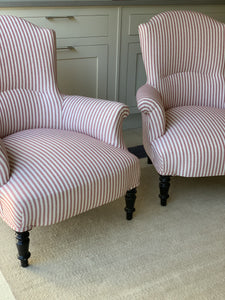 Reserve - Pair of Nap III Square Back Chairs in Red and White Stripe
