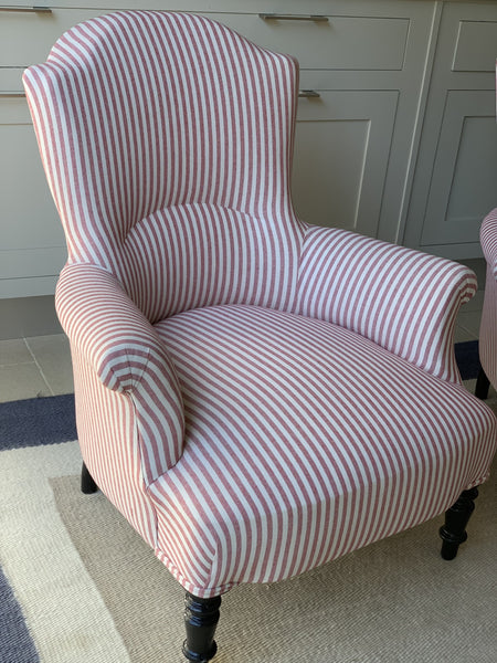 Pair of Nap III Square Back Chairs in Red and White Stripe