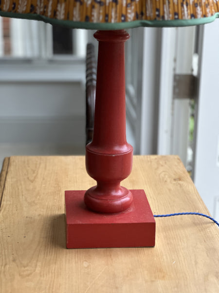 Large red wooden table lamp