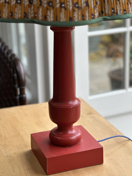 Large red wooden table lamp