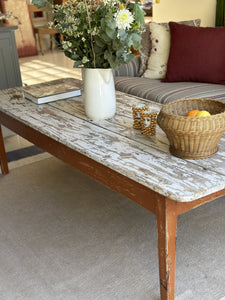 Large Rustic French Pine Coffee Table with Original Painted Base