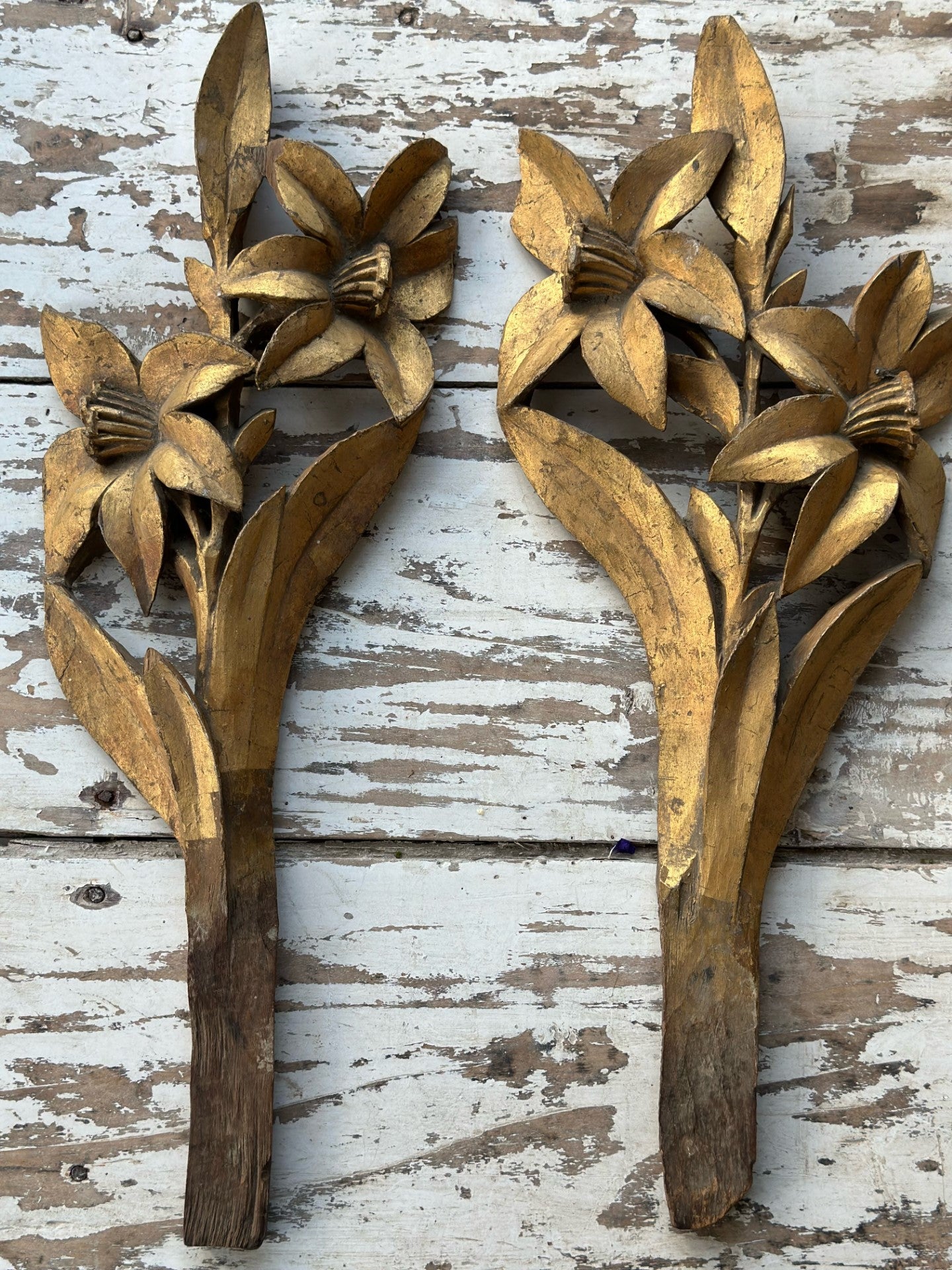 A pair of early 19th century polychrome carved wood reliefs