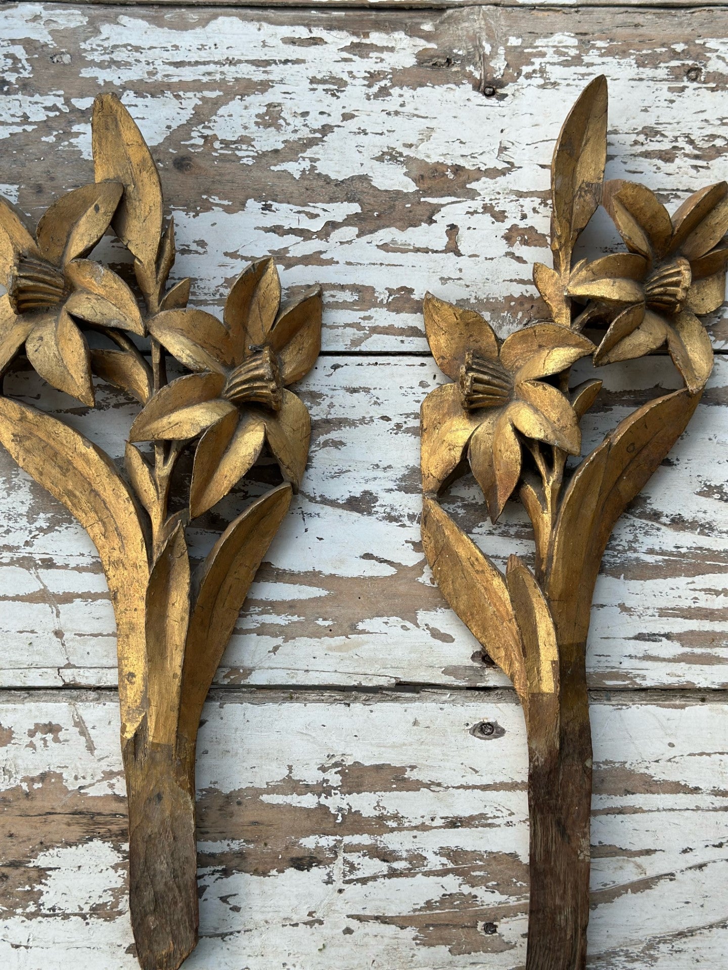 A pair of early 19th century polychrome carved wood reliefs