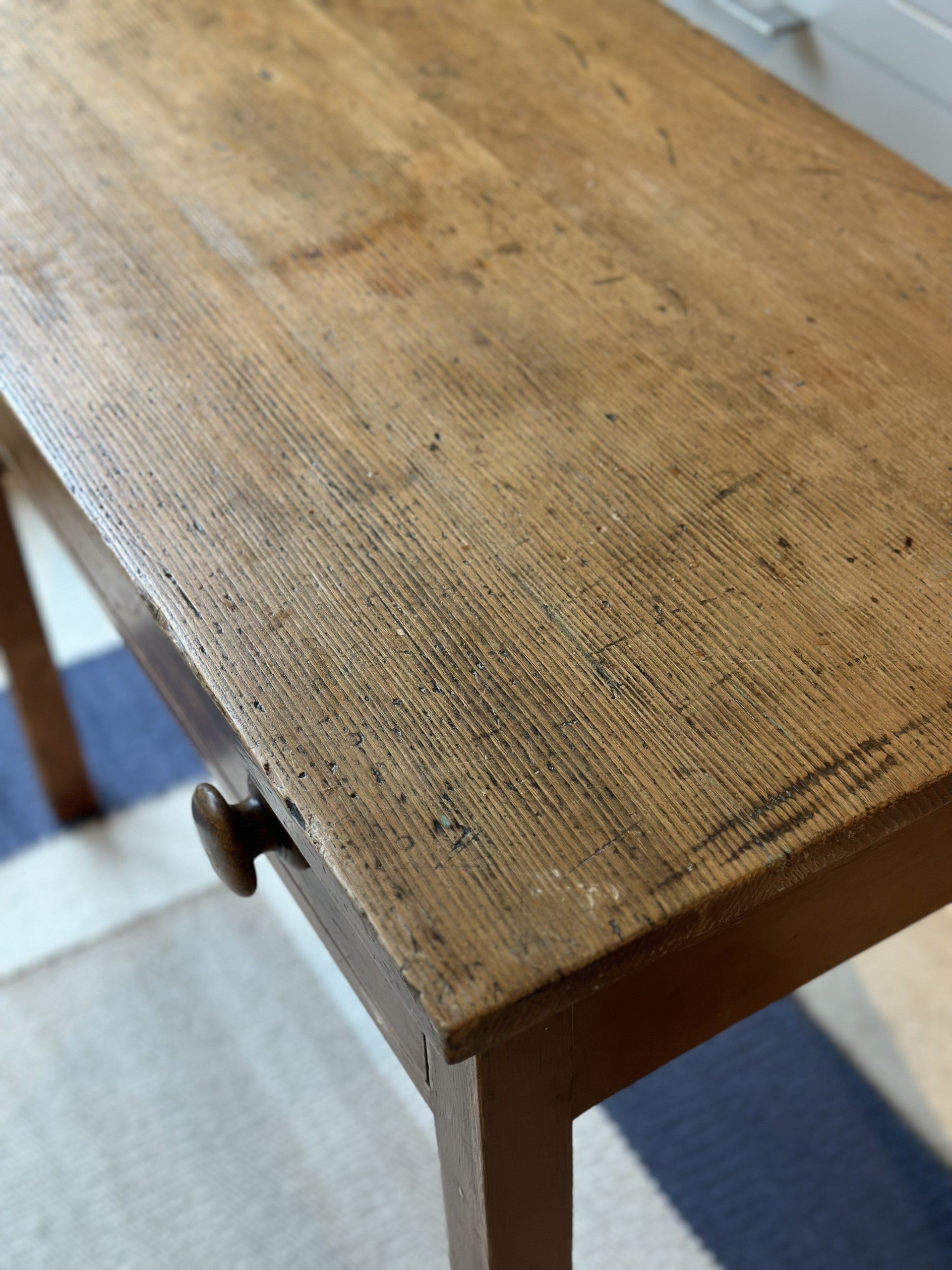 19th C Pine Side Table with Square Legs and Single Drawer