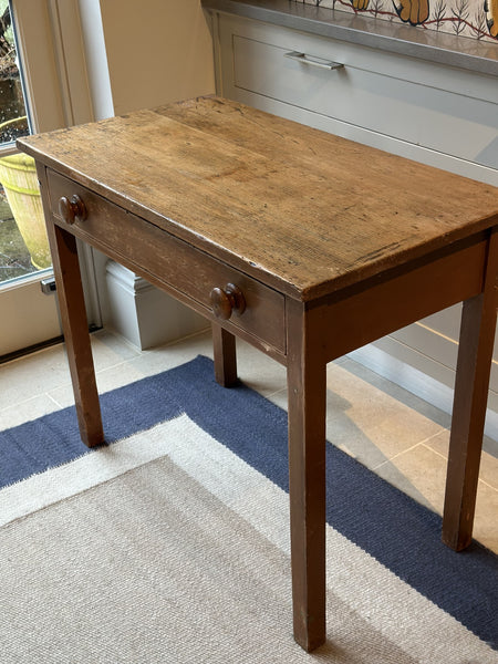 19th C Pine Side Table with Square Legs and Single Drawer