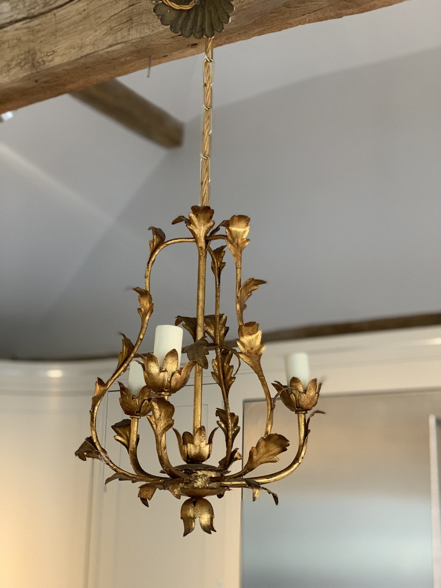Small French Gilt Toleware Chandelier