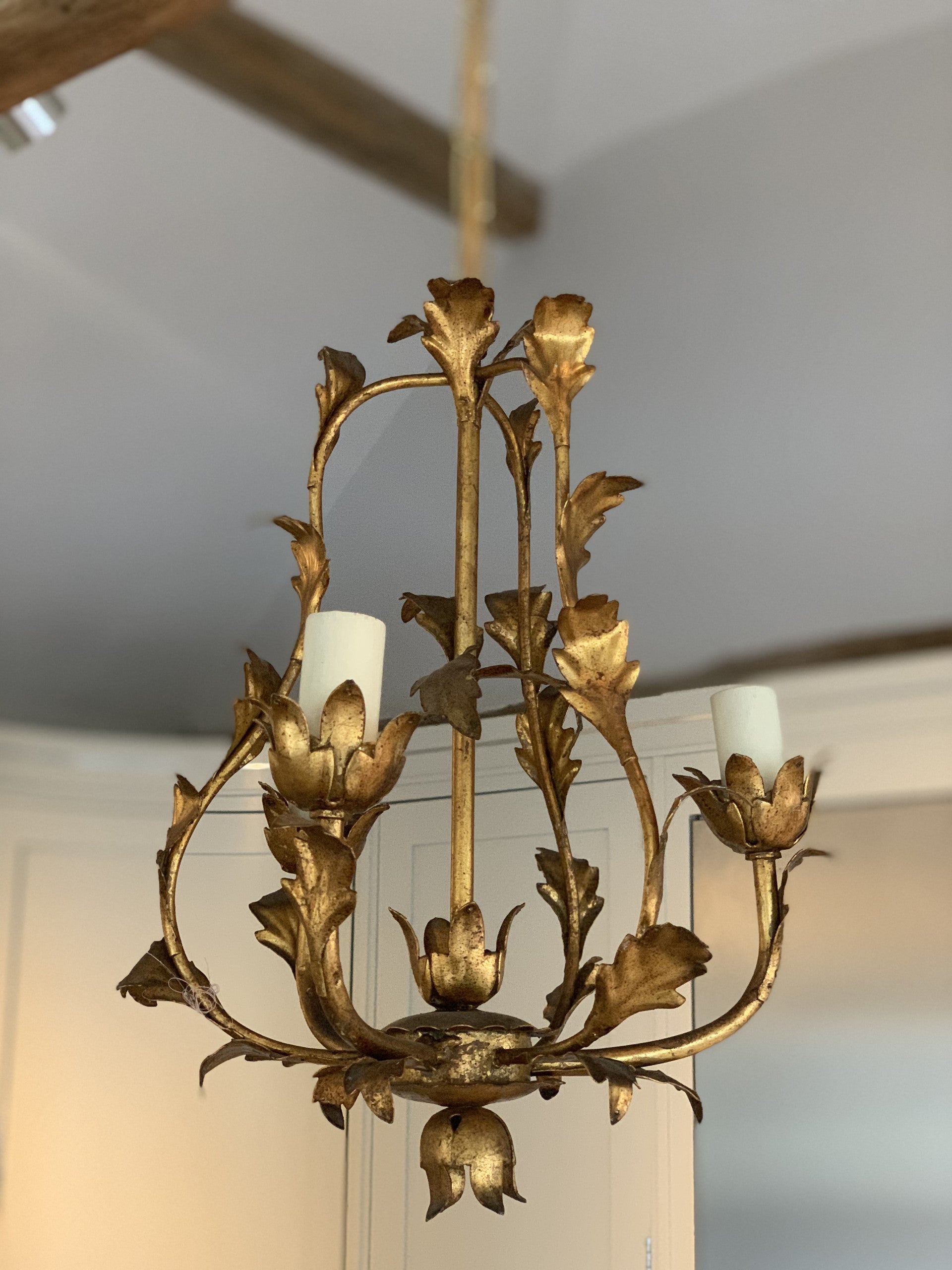 Small French Gilt Toleware Chandelier