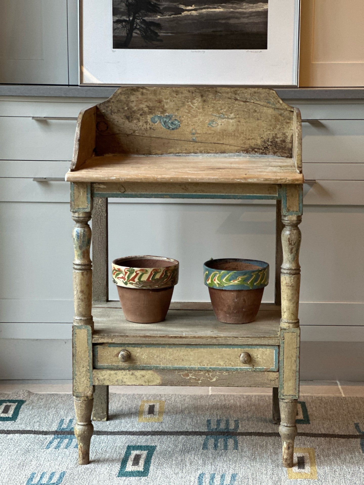 Small Rustic Painted Pine Washstand