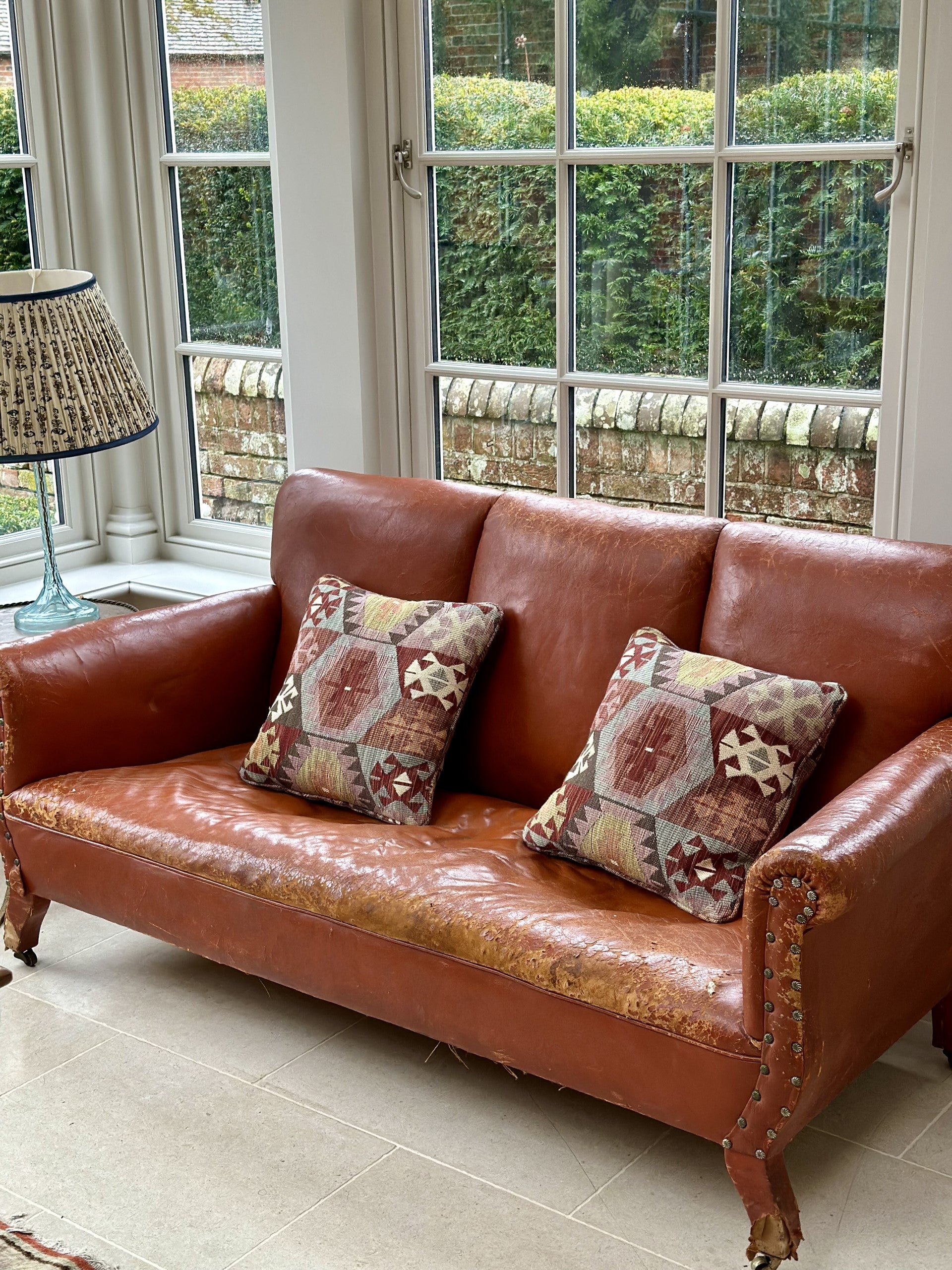 Vintage Leather Sofa with Rivets