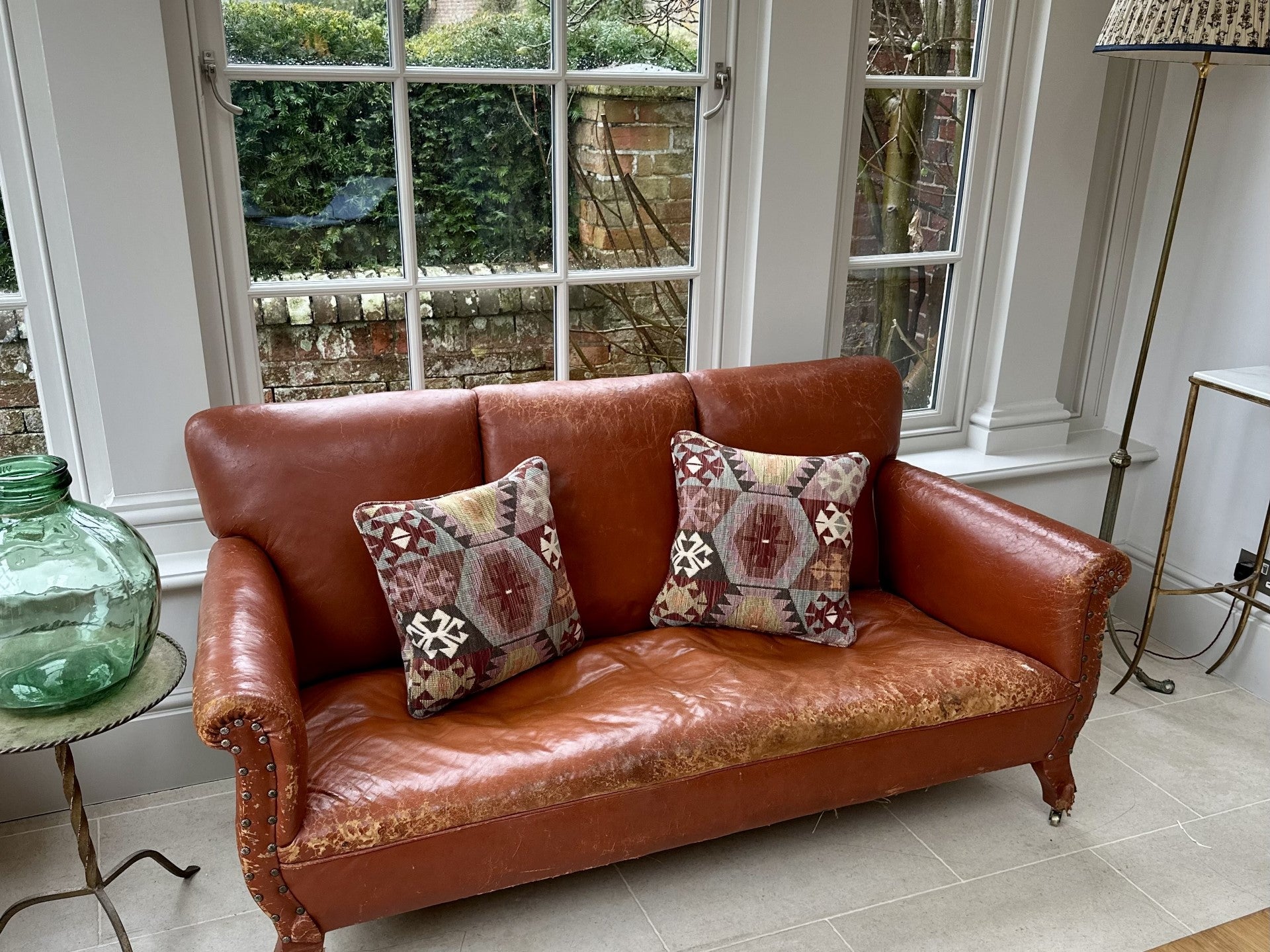 Vintage Leather Sofa with Rivets