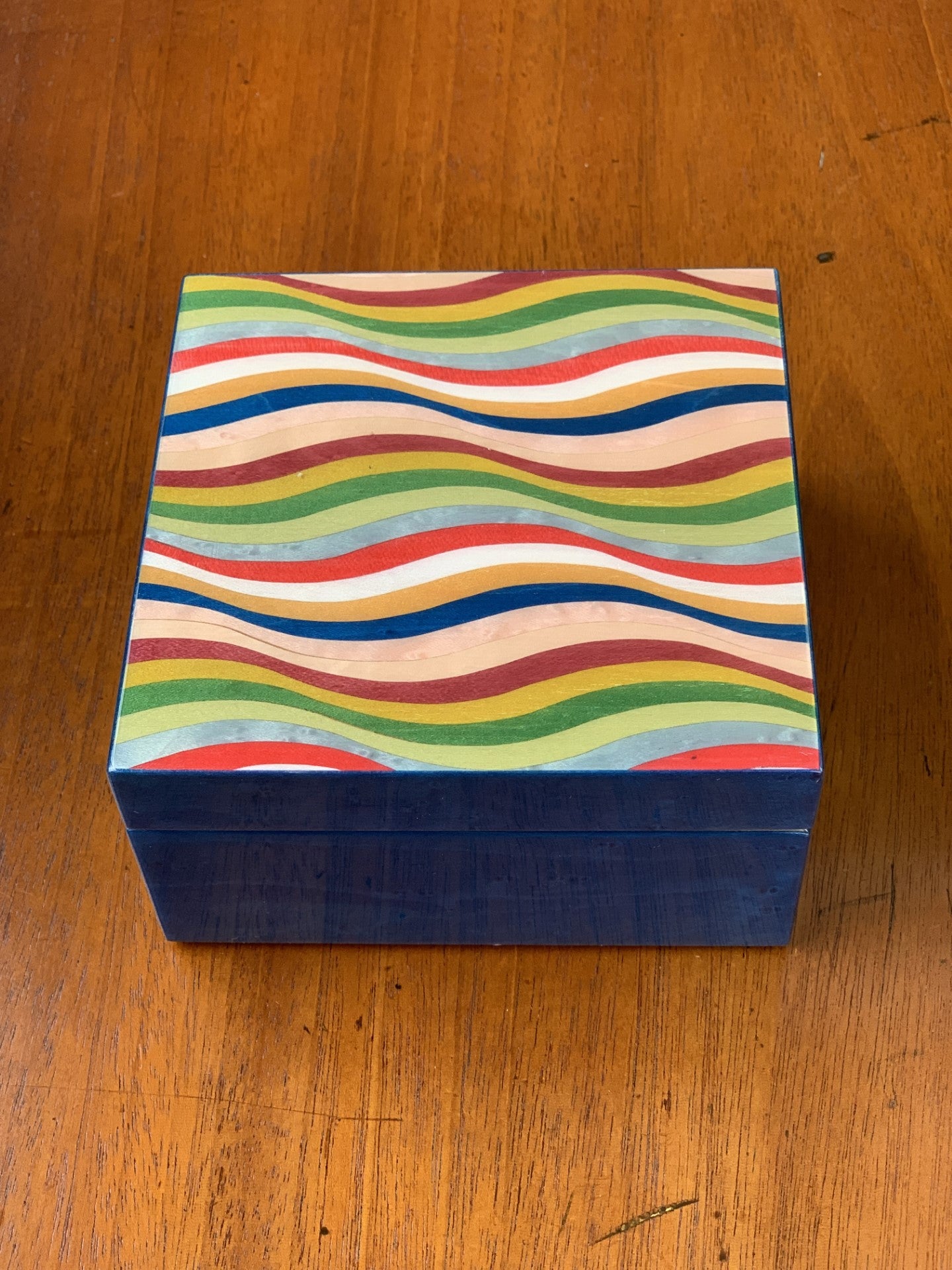 Medium Marquetry Jewellery Box - Blue Rainbow