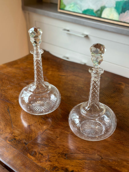 Pretty Pair of Cut Glass decanters with etched star detail