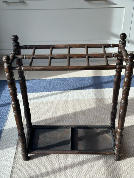 Reserved - Turned Wood Stick Stand with Metal Base