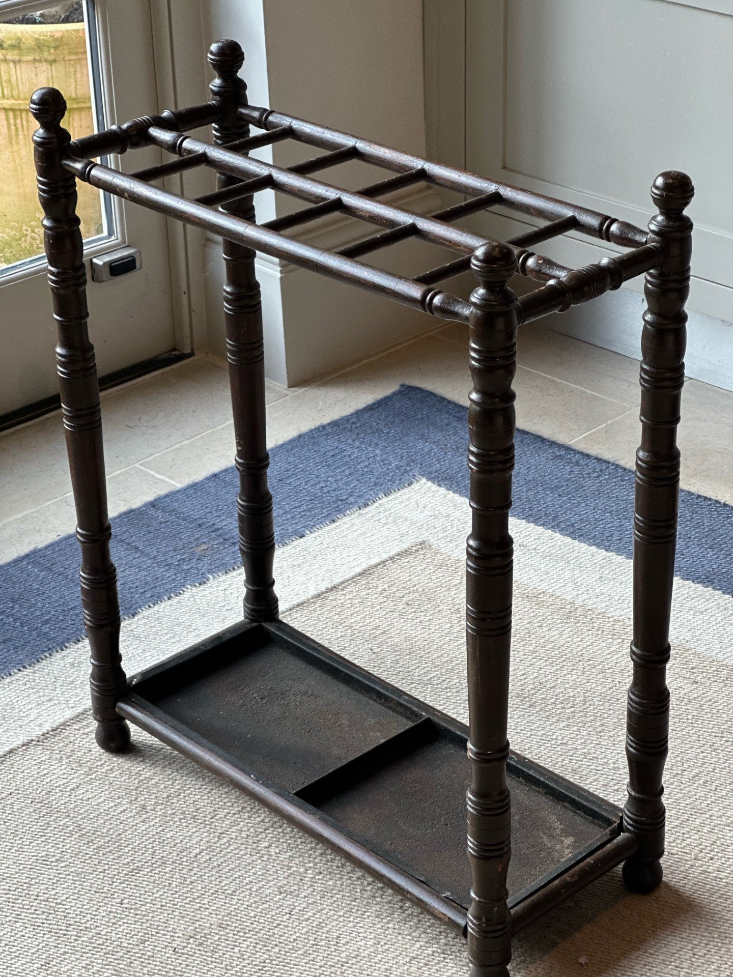 Turned Wood Stick Stand with Metal Base