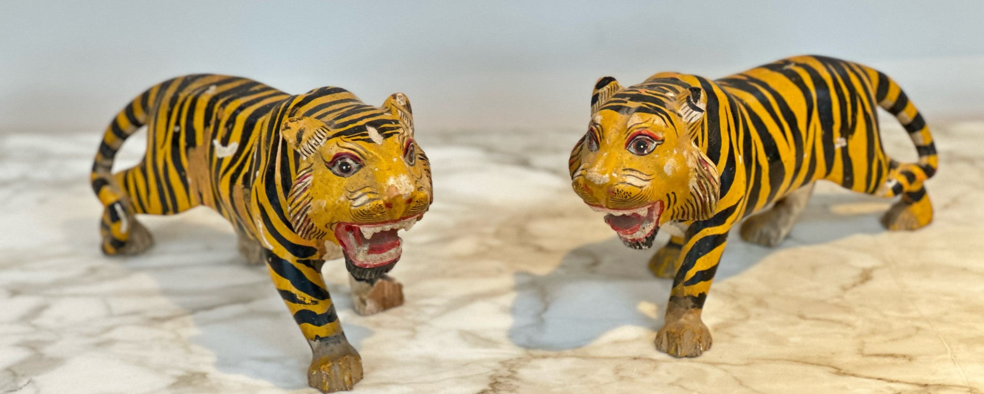 Pair of Vintage Wooden Tigers (1979)